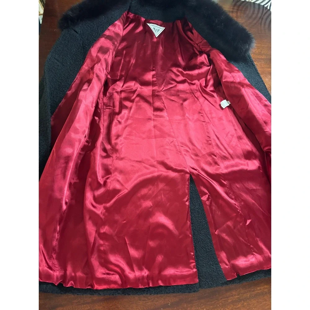 Marvin Richards Womens Vintage Wool Blend Coat 12 Fur Collar Luxury Glam Classic